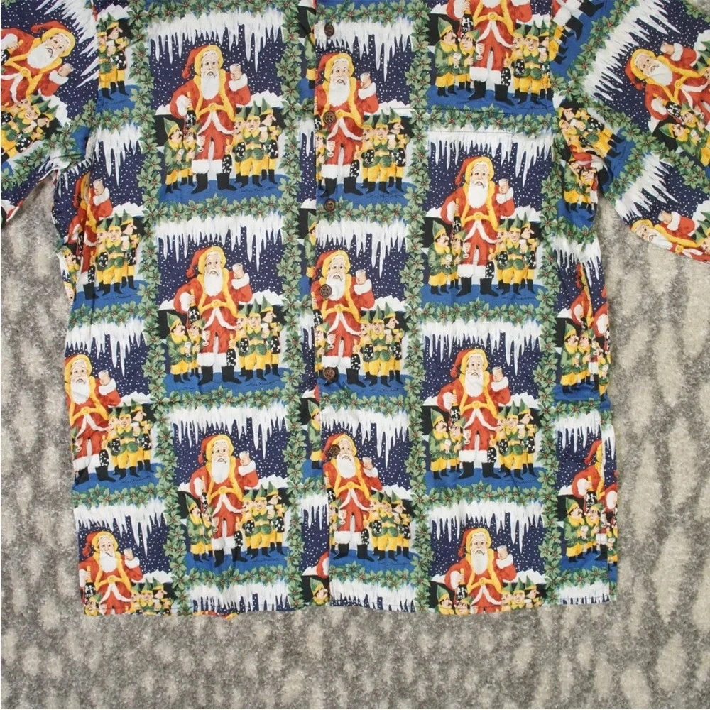 VTG Reyn Spooner Guy Buffet Santa & Elves Hawaiian Shirt Mens XL Egyptian Cotton - Picture 4 of 12